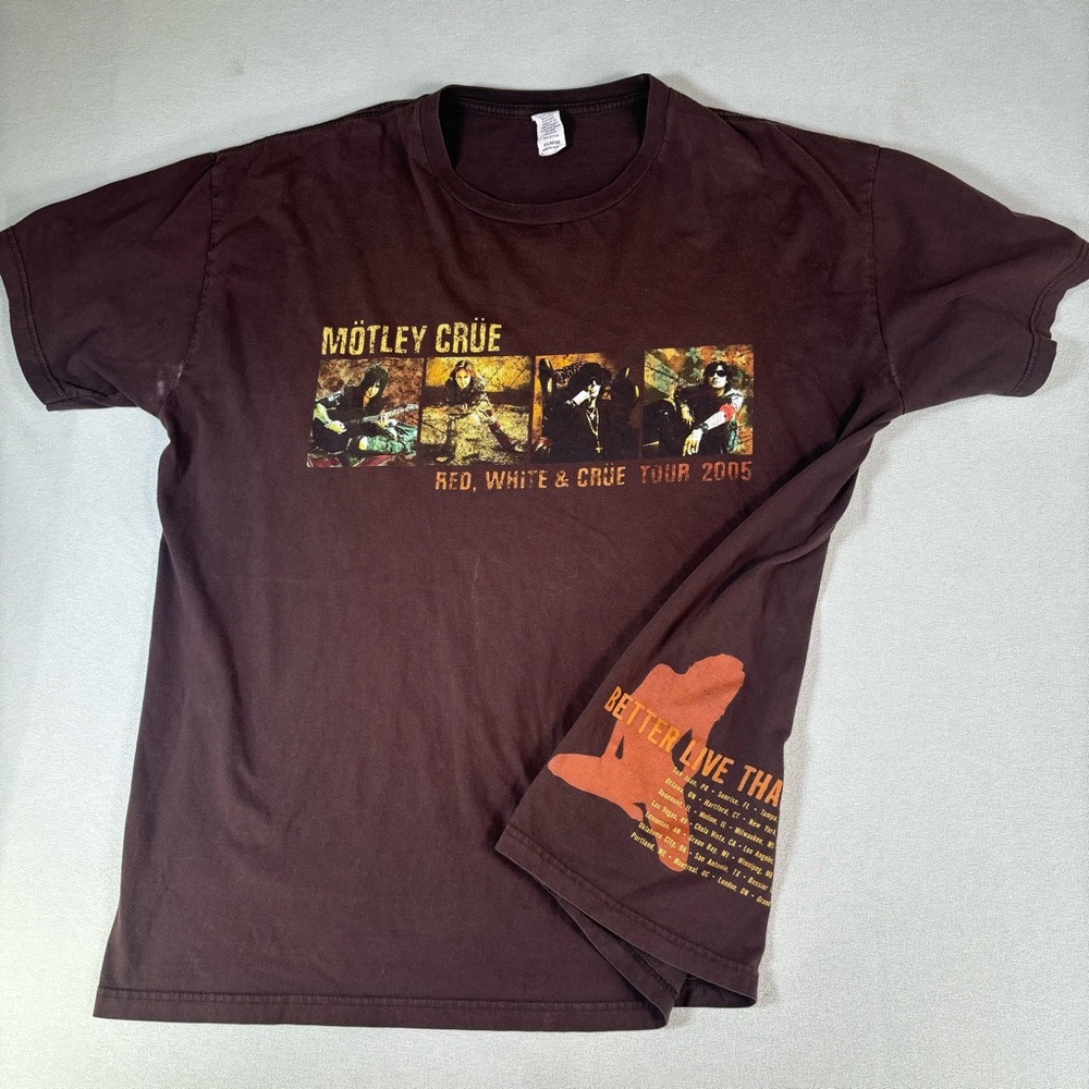 Vintage Motley Crue Tour Shirt Mens XL Double Sided Red White Crue Tour 2005